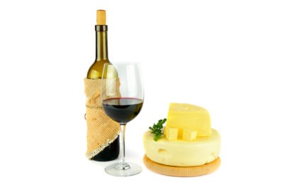 Bottle With Glass Of Red Wine And Cheese
