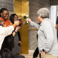 Group of mature people making a toast